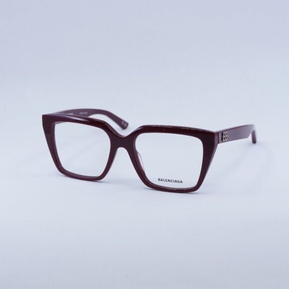 Balenciaga BB0130O 006 Eyeglasses Burgundy 53mm Square Frame - Picture 1 of 10